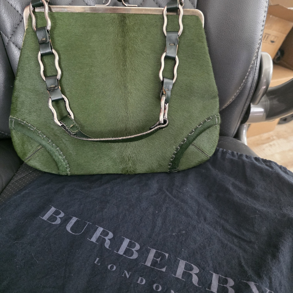 Burberry Emerald Green Leather & Calf Hair Chain-Handle Shoulder Bag - Beautiful